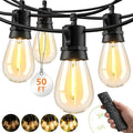 Outdoor String Lights LED Patio-Light - 50Ft Outside Waterproof Dimmable Porch Lights with Remote Shatterproof S14 Bulbs Outside Hanging Light Connectable Lighting for Gazebo Backyard Bistro Pergola