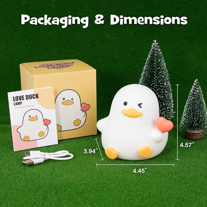 Duck Night Light Squishy Silicone Nursery Breastfeeding Nightlight with Timer 3-Level Warm White & RGB Color Modes Cute Duck Lamp Rechargeable Touch Bedside Desk Animal Lamp for Bedroom Dorm Decor