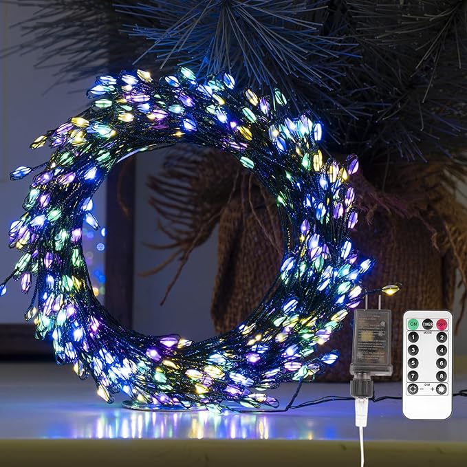Firecracker Fairy Lights,20FT 200Leds Waterproof Twinkle Lights Plug in,8 Modes Remote String Light for Indoor Outdoor Christmas Wedding Birthday Patio Garden Decor,Green Wire,Multicolor