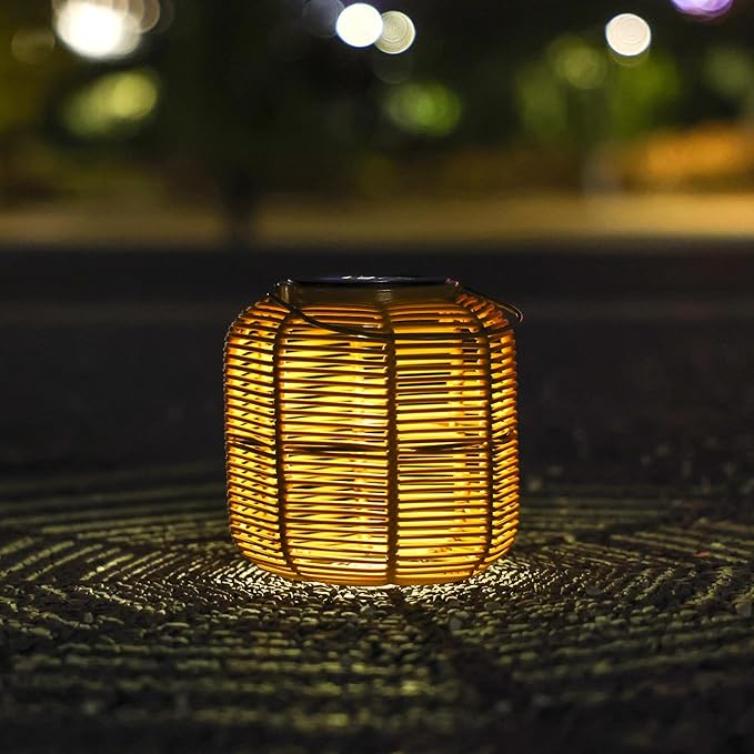 Solar Outdoor Rattan Lanterns, Decorative Hanging Lights for Patio Garden Backyard （Two Pack）(Style 2)