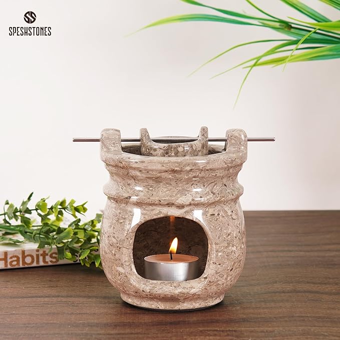 Marble Essential Oil Burner for Scented Oil 4.5 Inch Oceanic Wax Melt Warmer & Tealight Candle Holder for Home Decor, Stone Aromatherapy Diffuser for Office and Room Fragrance