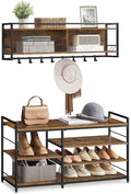 VASAGLE Hall Tree with Shoe Bench, Coat Rack Shoe Bench Set, Entryway Furniture, Multifunctional, 12 Metal Hooks, 4-Tier Shoe Rack, for Entryway, Bedroom, Rustic Brown ULSB108K01