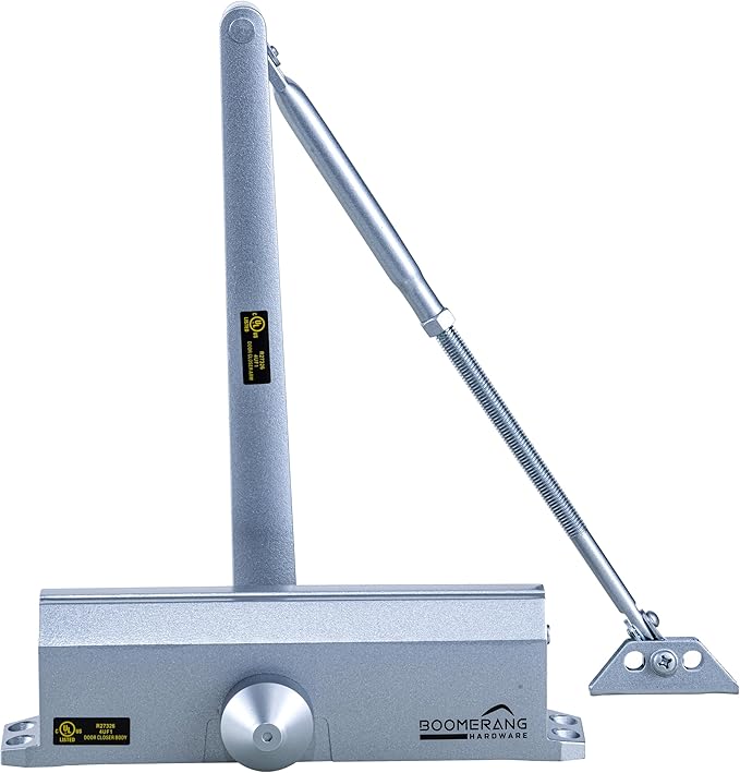 Boomerang Medium/Heavy Duty Automatic Commercial Door Closer -D4016 Surface Mounted, Grade 1- ADA & UL 3 Hour Fire Rated, Adjustable Size 1-6 for Entry & Aluminum Storefronts, Aluminum/Silver (US26D)