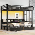 Bellemave Twin XL Over Twin XL Metal Bunk Bed with Storage Drawers and Shelves, Heavy Duty Bunk Beds with LED Lights and Charging Station for Kids,Adults,Convertible into a Sofa Bed,Black