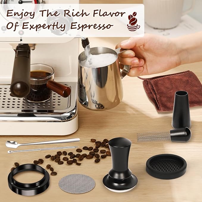 Y-Step 58mm Espresso Accessories Kit 25 PCS, Espresso Tamper Kit Coffee Tamper Set, 58mm Espresso Tamper with Spring Loaded Calibrated, Espresso Puck Screen, Dosing Funnel, WDT Tool, Latte Art Kit