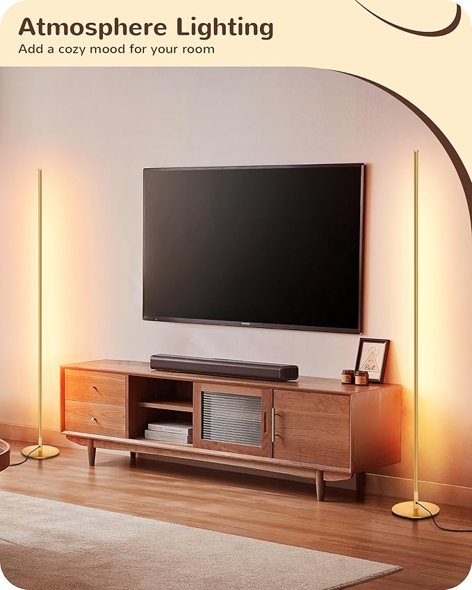 EDISHINE Floor Lamp, Remote Control & Foot Switch Floor Lamps for Living Room, 10%-100% Dimmable Standing Lamp with 7 Color Temperature, 57.5" Tall Corner Floor Lamp for Bedroom, Office, Gold
