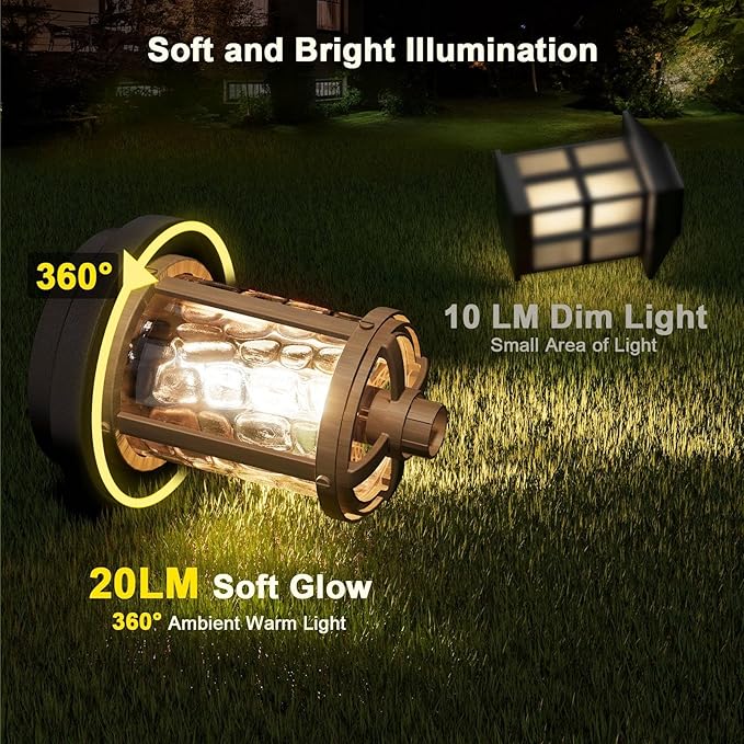 XMCOSY+ Solar Pathway Lights 6 Pack, 20 Lumens Bright Solar Garden Lights, Auto On/Off 10 Hours with Metal Glass Solar Powered, Waterproof Landscape Lights for Outside Yard Walkway Driveway Lawn