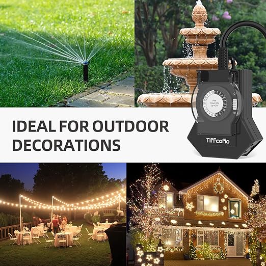 Outdoor Timer Outlet Waterproof, 24 Hour Mechanical Light Timer Outdoor, 2 Grounded Outlets for Home and Garden, 15A 1/2HP, Heavy Duty, ETL Listed (1 Pack) (1 Pack)