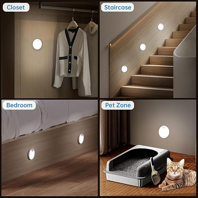 Motion Sensor Night Light,LED Rechargeable Indoor Night Lights,Magnetic Cabinet Light Closet Light for Kitchen Bedroom Bathroom Stairs 6 Pack (White Lamp)