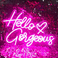 Hello Gorgeous Neon Sign Pink LED Neon Lights for Home Wedding Birthday Backdrop Bacelorette Party Wth Dimmable Switch(5V, 16.5"*11")