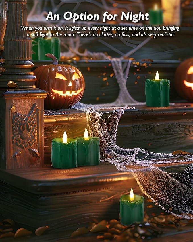 Homemory St. Patrick's Day 2" x 2" Green Timer Flickering Flameless Candles, 400+ Hour Battery Operated Votive Candles, 6Pack 3D Wick Electric Fake Candles for Party, Festival Celebration