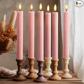 6 Pack, 10" LED Flameless Dusty Rose Fluted Ribbed Grooved Taper Candles, Remote & 24h Timer Memory, On/Off Button, Dimmable, Flicker Mode, Battery Operated, Christmas Menorah Wedding