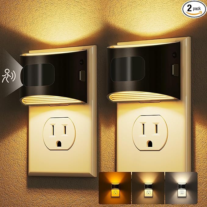 DORESshop LED Night Light[2 Pack], Night Lights Plug into Wall, 3 Color Temperatures Plug in Night Light with Motion Sensor, Dusk to Dawn Sensor, Nightlights for Adults, Bedroom, 3CCT