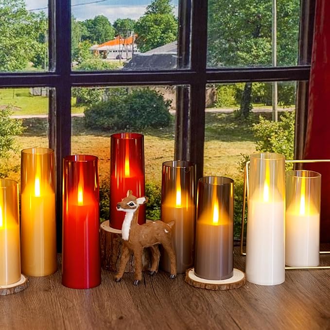Flameless Candles with Remote Timer, Realistic Flickering Battery Operated Candles, Pillar LED Candles Set of 9 for Home Decor (White)