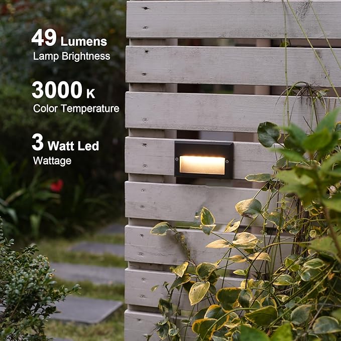 GOODSMANN Low Voltage Step Lights 5.5 Inch Outdoor 12V AC Landscape Stair Lights Wired 2PK 3W LED Electric Outdoor Deck Lighting Black Metal 49 Lumens 3000K Warm White with Cable Connectors