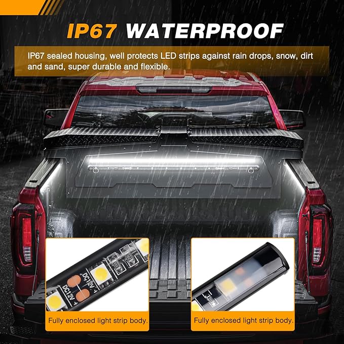 GOOACC Truck Bed Light Strip 3PCS 60" 270 LEDs White Lighting Waterproof for 12 Volt Car Cargo Pickup SUV RV Boat, On/Off Switch Blade Fuse Splitter Cable