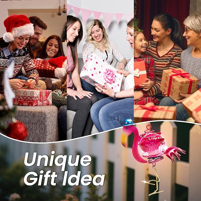 Solar Hanging Flamingo Lights LED Waterproof Powered Outdoor Garden Decor Light Unique Decorations for Sister Birthday Gardening Gifts for Mom Women Backyard Front Porch Balcony Yard Path