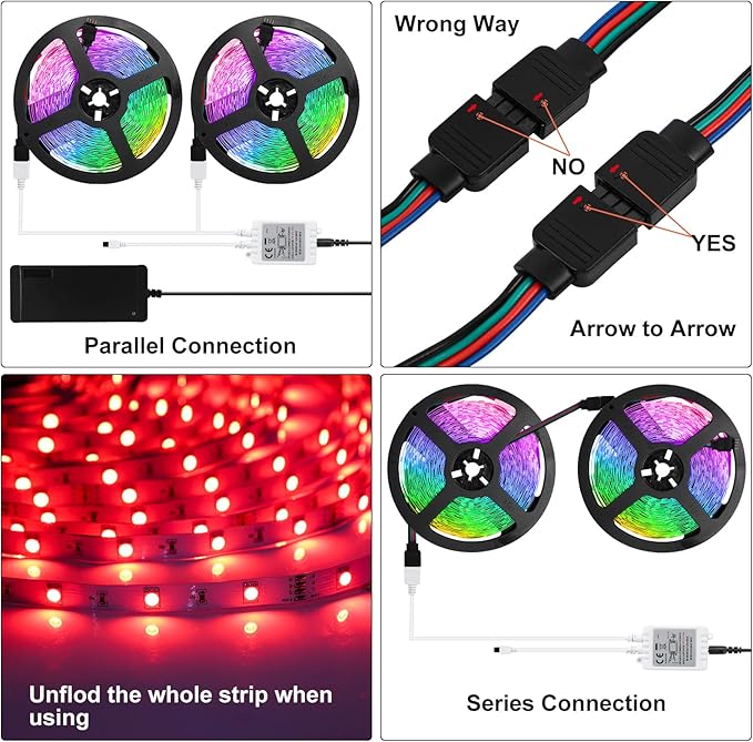 SUPERNIGHT 131.2FT Led Light Strips, 4 Rolls of 32.8FT 5050 300 Led Strip RGB, Color Changing Led Rope Lights, TV LED Backlight Decor, Led Tape Light for Bedroom, Party