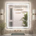 Keonjinn 32 x 36 Inch LED Bathroom Mirror with Frontlit & Backlit, Anti-Fog Mirror with Lights, Stepless Dimming, 3-Color Temperature, HD Tempered Glass Wall Mirror for Modern Bathroom