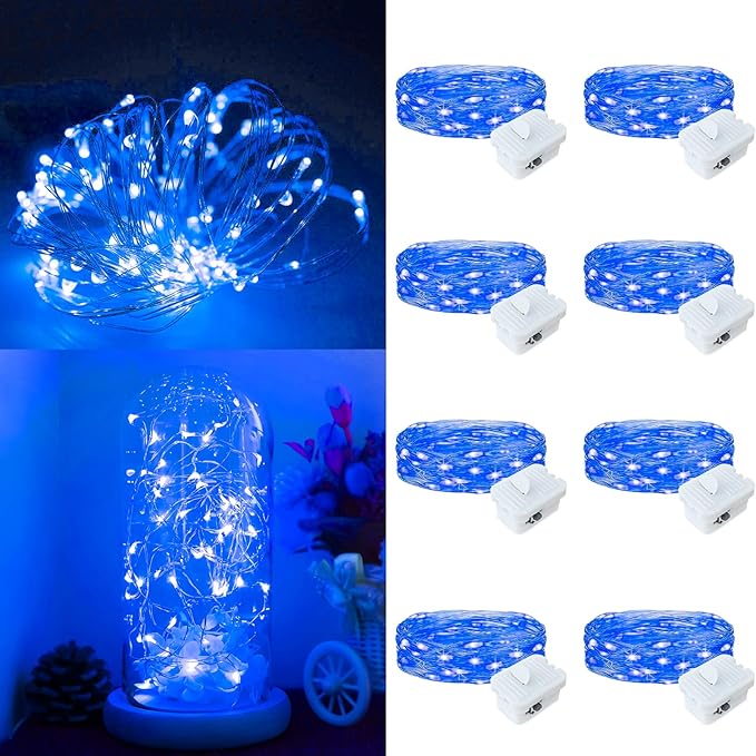 8Pack Fairy Lights Battery Operated, 7ft 20 LED 3 Modes Speed Twinkle Mini String Lights Waterproof Silver Wire Firefly Starry Lights for Mason Jars Wedding Party Christmas Decorations
