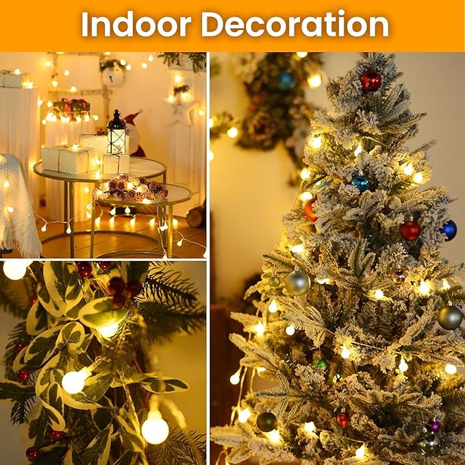 Dailyart Globe String Lights, 120LED 68FT Waterproof Fairy Lights Plug in 8 Modes with Remote Control, Brightness Adjustable &Timing String Lights Indoor Outdoor, Fairy Lights for Bedroom, Warm White