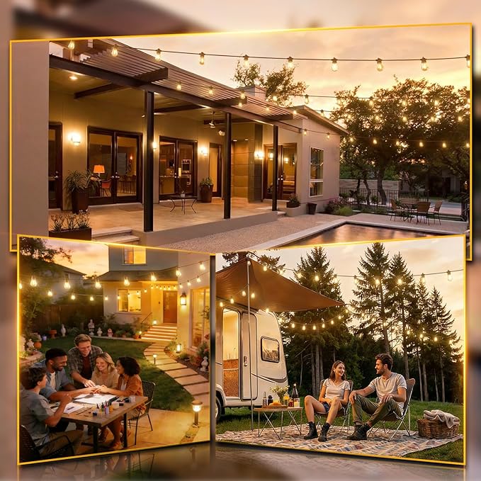 addlon 48FT(2FT Space) LED Outdoor String Lights with 24 Edison Shatterproof Bulbs, Heavy-Duty and Weatherproof Strand, Commercial Grade Patio Lights, Decorative for Garden or Patio, Black