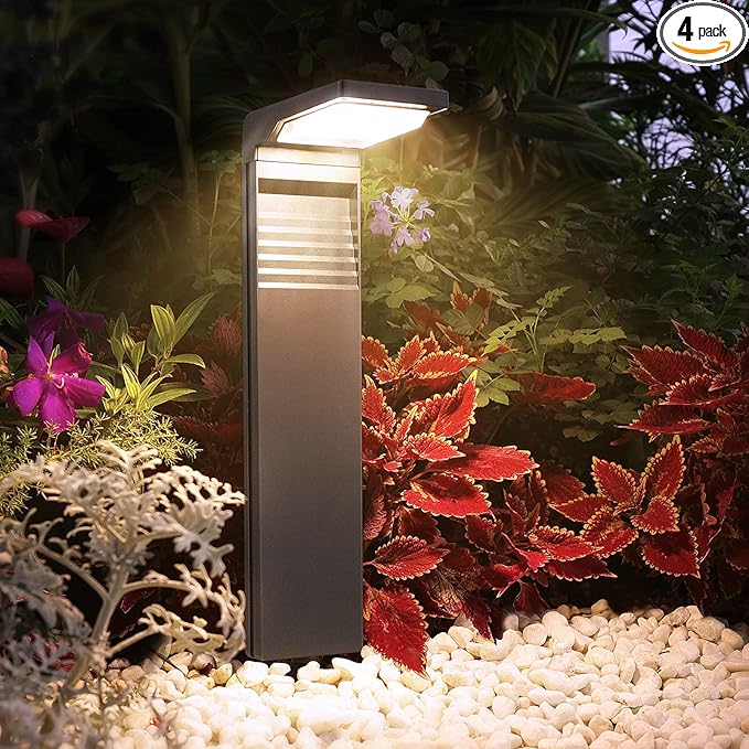 Solar Pathway Lights 4 Pack with Warm White and Cool White Mode, Modern Solar Path Lights Outdoor Waterproof, Perfect Solar Lights for Backyard, Lawn, Driveway, Walkway, Garden Decorative.