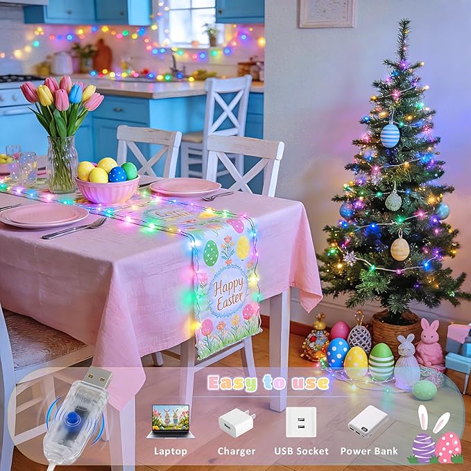 JMEXSUSS 100 LED USB Easter Lights Plug in, Pastel Fairy Lights with Timer for Outdoor & Indoor, Twinkle Lights for Bedroom Girl's Room Fireplace Easter Decorations