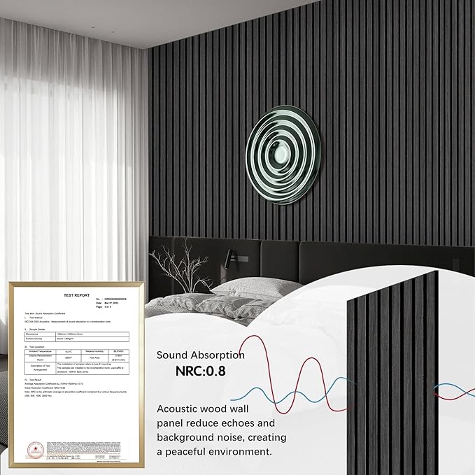 Wood Panels for Wall - 2 Pack Black Panels for Wall Decor - Black Oak Wood Veneer Sound Absorbing Panel - Black Wall Panels 12.6" W x 94.5" L