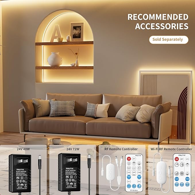 PAUTIX COB LED Strip Light 3780LEDs 24ft/7.5m Natural White 4000K,CRI90+ Super Bright High Lumen,Lead-Free Material 24V Flexible LED Tape,for Home&Office DIY Lighting Project(Adapter Not Included)