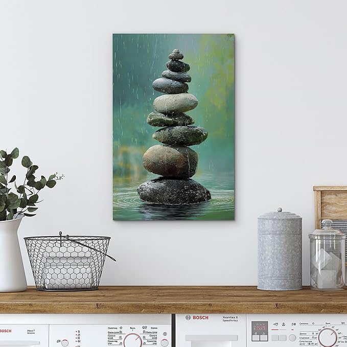 wall26 Canvas Print Wall Art Colorful Stacked Pebbles Vertical Zen Balance Photography Realism Rustic Colorful Multicolor for Living Room, Bedroom, Bathroom - 32"x48"