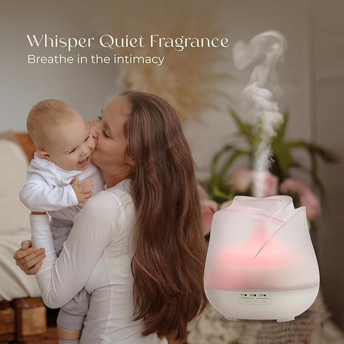 Earnest Living Rose Essential Oil Diffuser 150ml – Mini Ultrasonic Aromatherapy Humidifier for Bedroom & Desk, Quiet Mist, USB Powered, 7-Color Night Light, Valentine's Gift for Women, Frosted White