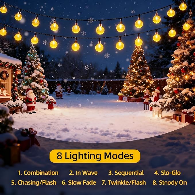 Solar String Lights Outdoor Waterproof IP65 9.3 Feet Patio Lights with 20 LED Crystal Globe Hanging Light for Backyard Porch Balcony Party Decor, Wedding,Party,Camping (Warm White)