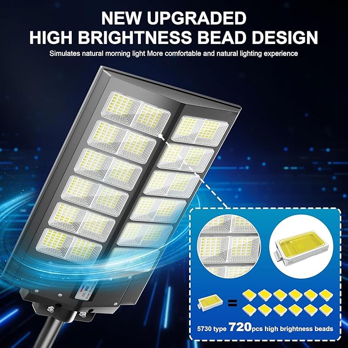 Solar Street Light - 9000W Street Lights Outdoor 260000LM Dusk to Dawn Solar Power Parking Lot Light, IP67 Waterproof Wide Angle Lamp with Motion Sensor for Yard, Road 1 Pack