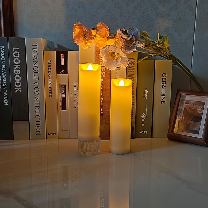 iZAN 2 Pack Flameless Battery Operated LED Pillar Candles with Remote Outdoor Waterproof Flickering Decorative Lights for Halloween Christmas Home Kitchen Décor Wedding Party Event Decorations 2”x7”