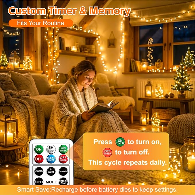 4 Pack Rechargeable Fairy Lights with Remote & DIY Timer, 7ft 20LED Dimmable Silver Wire String Light for Mason Jar, Mini Twinkle Lights for Indoor Christmas Bedroom Wedding Decor, Warm White