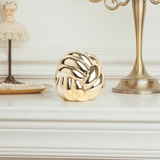 Small Gold Knot Decor, Chain Link Decor, Coffee Table Decor, Book Shelf Decor, Entry Table Decor, Aesthetic Minimalist Decorative Objects for Modern Home Living Room, Desk Decor for Office (Golden)