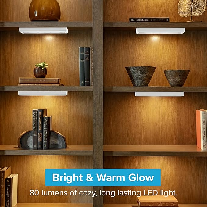 Brilliant Evolution Wireless LED Under Counter Lights with 2 Remote Controls - 6-Pack Battery Operated Under Cabinet Lighting Fixtures - Stick On Push Lights with Timer - Warm White, 8.5" x 2" x 0.6"