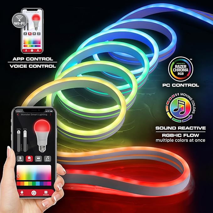 Monster MOW71005ICM 16.4 Ft. RGB + IC Flow Flexible Neon Outdoor LED Smart Light Strip
