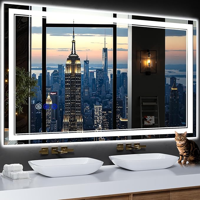 50"x30" LED Bathroom Mirror with Anti-Fog, Stepless Dimmable Lights, 3 Color Modes, Shatter-Proof Tempered Glass,Waterproof Design