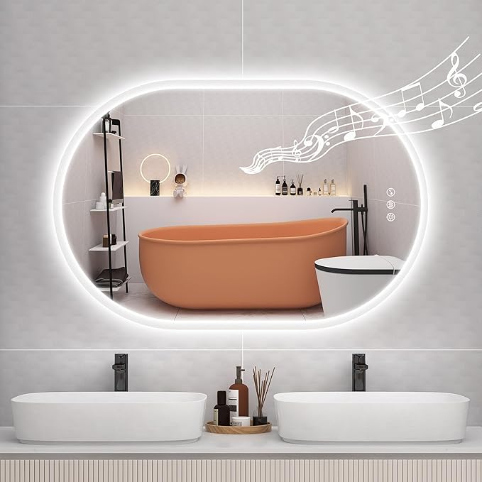STARLEAD 24"x36" Oval LED Bathroom Mirror with Bluetooth Speaker, Dimmable Lighting, 3 Color Modes, Anti-Fog, Touch Control Wall Mounted Vanity Mirror