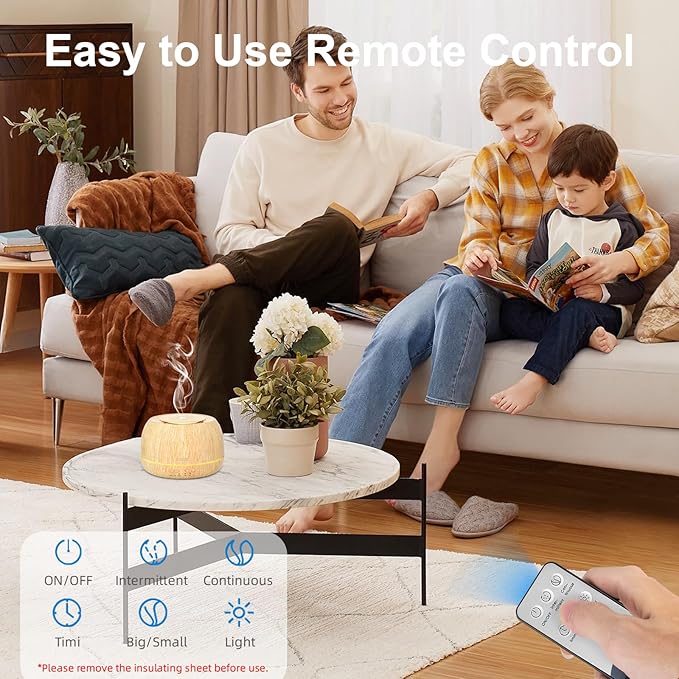 300ML Essential Oil Diffuser 8 Hours Run Time, Aromatherapy Diffuser with Remote Control,7-Color LED for Home