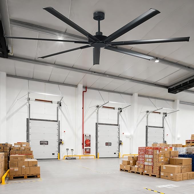 100 Inch Industrial Ceiling Fans, Black DC Motor Ceiling Fan No Light with Remote Control, High CFM Quiet Large Ceiling Fan for Shop Garage Warehouse, 7 Aluminum Blades, Indoor Outdoor Commercial Fan