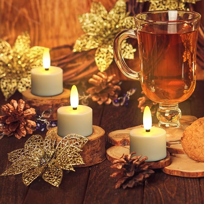 USB Rechargeable 3D Wicks Tealights Candle Flameless Flickering Battery Operated with Remote Control & Timer Realistic Led Tea Lights for Halloween Christmas Home Decor (12 PCS,Rechargeable)