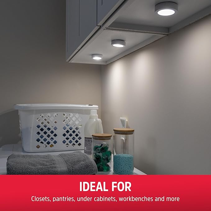 Energizer Wireless LED Puck Lights, Battery Operated Touch/Tap Stick on Lights, Under Cabinet, Ideal for Kitchen Cabinets, Closets, Garage 2 Pack, 81544