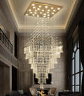 W47 x H120 Luxury Crystal Chandelier with LED Bulbs Glam Raindrop High Ceiling Square Light Chandeliers for Entrance Large Villa Foyer Living Room Lighting Fixtures Gold