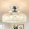Lamomo Semi Flush Mount Ceiling Light,Upgraded Larger Silver Hallway Light Fixture,3-Bulb Globe Glass Close to Ceiling Scone, Indoor Hanging Light for Bedroom Kitchen Porch Hallway,Bulbs Not Included