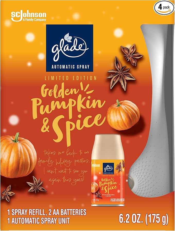 Glade Automatic Spray Refill and Holder Kit, Air Freshener for Home and Bathroom, Golden Pumpkin & Spice, 6.2 Oz