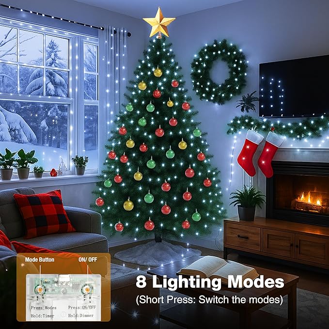 6 Pack 16FT 50 LED Fairy Lights Battery Operated with Timer, 8 Modes USB Mini Twinkle Light, Small String Lights for Christmas Tree Wreath Vase Bedroom DIY Wedding Decorations-Cold White