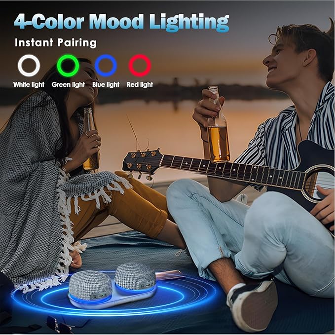 Dual Bluetooth Speaker Set with Magnetic Base & Phone Stand - TWS Stereo Sound, 10H Playtime, 3H with RGB Music Lights On- Bluetooth Wireless Speaker for Home Theater, Outdoor,TV Watching, Multi Room